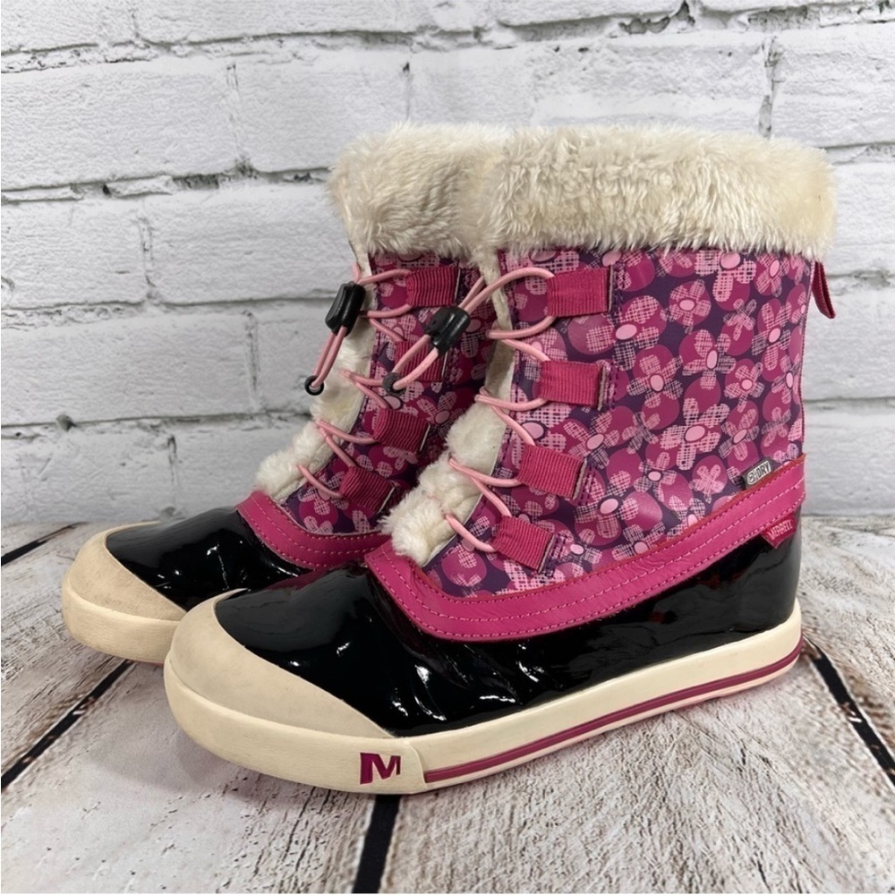 Merrell Girls Spruzzi Waterproof Rain / Snow Boots Size 5 Pink Floral - Picture 2 of 11